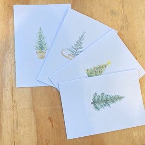 Christmas Tree Cards, 4 pack, with envelopes, blank on inside