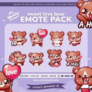 Sweet Love Bear Emote for Twitch & Discord, Valentine&#39;s Day Emote, Cute Bear with Heart, Streaming Emotes for Streamers