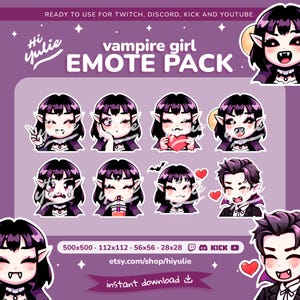 Vampire Girl Emotes for Twitch, Discord, Kick and YouTube, Cute Gothic Emotes for Streamers