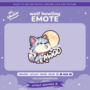 Howling Wolf Emote with Moon for Twitch, Discord, Kick and YouTube, Awoo Wolf, Cute Night Animal for Streamers, Fantasy Howl Asset