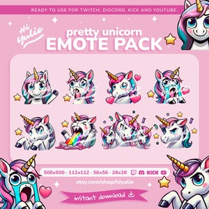 UNICORN EMOTES - Twitch, Discord, YouTube Streaming - Cute Kawaii Unicorn, Angry Unicorn, Love-struck Unicorn, Raid, Hype