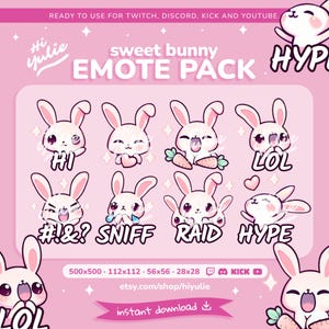 Bunny Emotes for Twitch, Discord, Kick and YouTube, Cute Funny Streaming Pet with Hi, Eating, Love, LOL, Angry, Sniff, Raid, Hype Reactions
