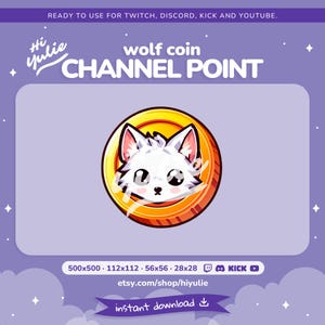Wolf Coin Channel Point for Twitch, Discord, Kick and YouTube, Coin Reward Icon