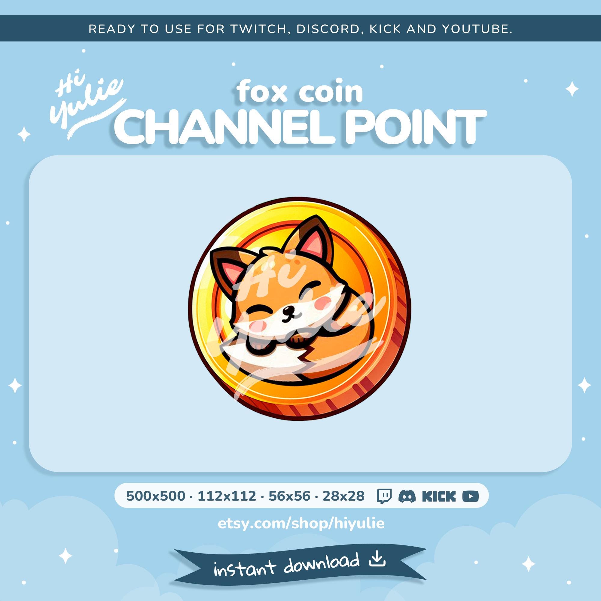Twitch、Discord、Kick、YouTube用のFox Coinチャンネルポイント、コイン報酬アイコン