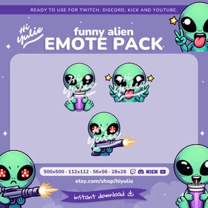 Funny Alien Emotes for Twitch, Discord, Kick, and YouTube Streaming, Space Emotes, Streaming Assets