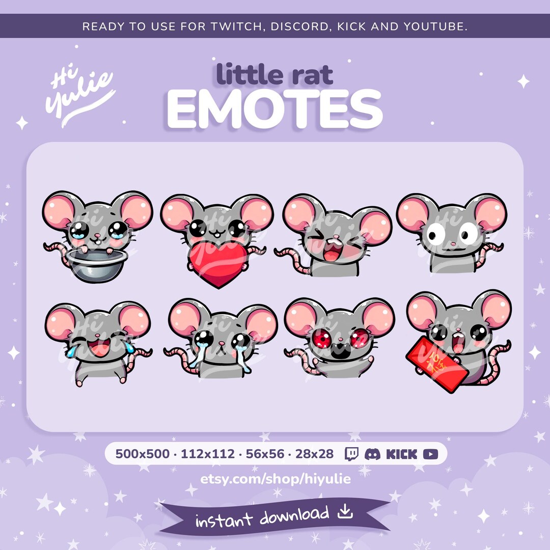 8 Rat Emotes Pack for Twitch, Discord, Kick, Youtube (digital Download ...