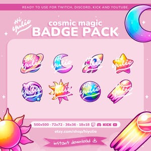 Cosmic Magic Twitch Badges, Galaxy Stars Badge Pack, Cute Cosmic Badges for Streamers