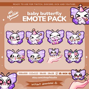 Baby Butterfly Emotes for Twitch, Discord, Kick and YouTube, Emoticons for Streaming, Streaming icon, Online Chat Emoji (Pack 2 of 2)