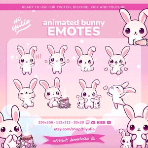 Animated Bunny Emotes for Twitch, Discord, Kick and YouTube, Cute Funny Streaming Pet, Little Sweet Rabbit, Cute Animations, Kawaii