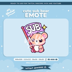 Cute Sub Bear Emote for Twitch and Discord, Bear Holding Sub Flag, Adorable Streaming Emote
