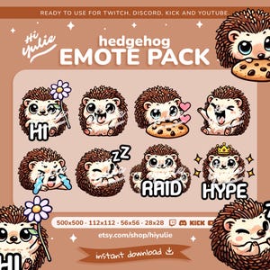 HEDGEHOG EMOTES - Twitch, Discord, YouTube Streaming - Hi, Eating, I Love, Angry, Raid, Hype
