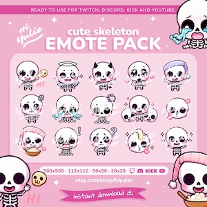 SKELETON EMOTES - Twitch, Discord, YouTube Streaming - Halloween, Skull, Skeleton waving, Angel, Demon, In love, Kiss, Happy