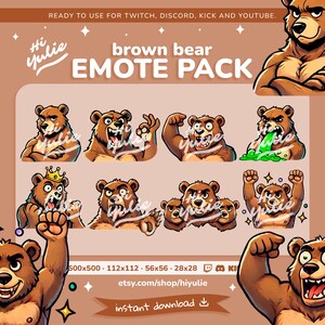 BROWN BEAR EMOTES for Twitch, Discord, Kick, and YouTube Streaming (Pack 1 of 3)