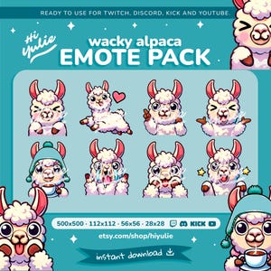 ALPACA EMOTES - Twitch, Discord, YouTube Streaming - Funny, Cute, Cozy, In Love, Happy, Crazy