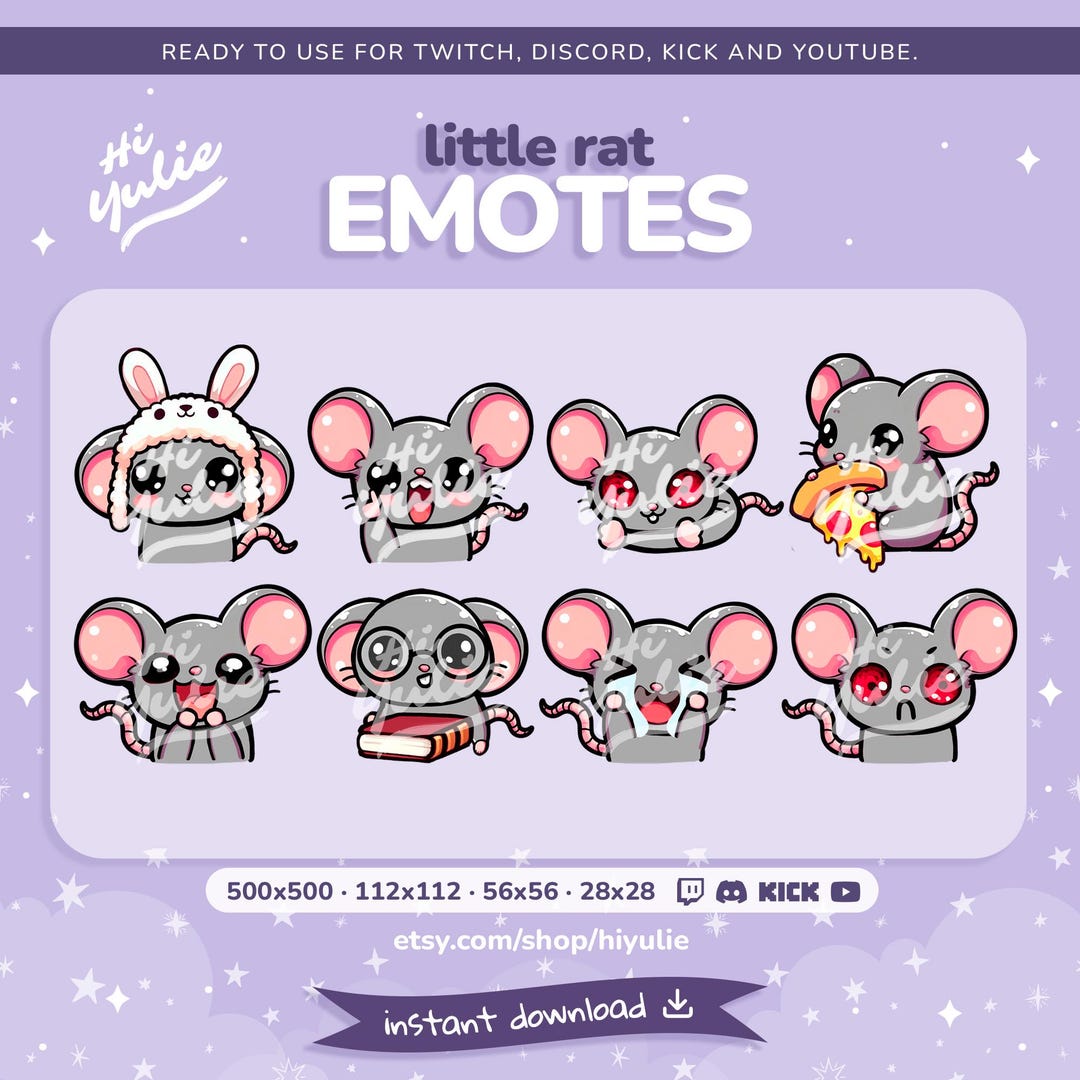 8 Rat Emotes Pack for Twitch, Discord, Kick, Youtube (digital Download ...