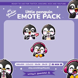 Penguin Emotes for Twitch, Discord, Kick and YouTube, Cute Arctic Animal Reactions for Streamers, Funny Kawaii Bird Emoji Pack