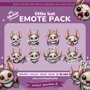 Bat Emotes for Twitch and Discord, Spooky Streamer Emotes Pack, Dark Aesthetic Bat Emotes, Halloween and Vampire Twitch Emotes