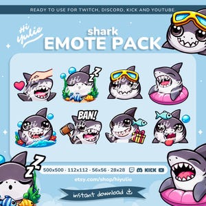 Shark Emotes for Twitch and Discord, Funny Streamer Shark Pack, Animal Streaming Assets (Pack 2 of 2)