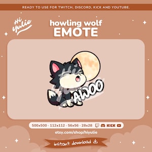 Black Howling Wolf Emote with Moon for Twitch, Discord, Kick and YouTube, Cute Night Animal for Streamers, Fantasy Howl Asset