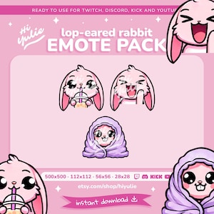 FLOPPY EARED BUNNY emotes - Twitch, Discord, YouTube Streaming - Drinking, Lol, Cozy Blanket