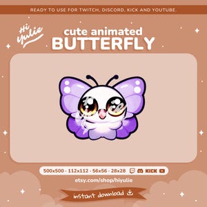 Animated Butterfly Emote for Twitch and Discord, Cute Flying Butterfly Stream Emote, Kawaii Insect Asset for Streamers