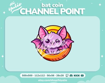 Punkt kanału Bat Coin dla Twitch, Discord, Kick i YouTube, ikona nagrody Coin