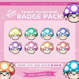 Odznaki Kawaii Mushroom Sub dla serwisów Twitch, Discord, YouTube i Kick (do pobrania cyfrowego)