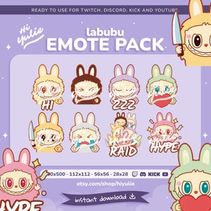 Labubu Monster Emotes for Twitch, Discord, Kick and YouTube, Kawaii Chibi, Emoticons for Streaming, Streaming icon, Online Chat Emoji