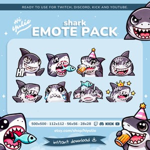 Shark Emotes for Twitch and Discord, Funny Streamer Shark Pack, Animal Streaming Assets (Pack 1 of 2)