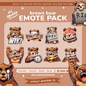 BROWN BEAR EMOTES for Twitch, Discord, Kick, and YouTube Streaming (Pack 2 of 3)