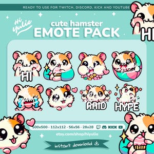 HAMSTER EMOTES - Twitch, Discord, YouTube Streaming - Hi, Eating, I Love, Angry, Raid, Hype