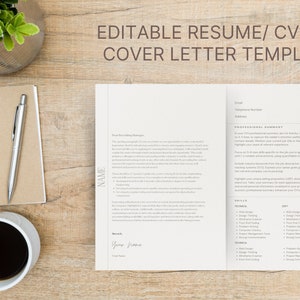 Resume and Cover Letter Template | CV and Cover Letter Template | Professional Resume Template for Canva | Minimalist Resume | Resume Layout