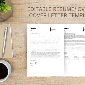 Resume and Cover Letter Template | CV and Cover Letter Template | Professional Resume Template for Canva | Minimalist Resume | Resume Layout