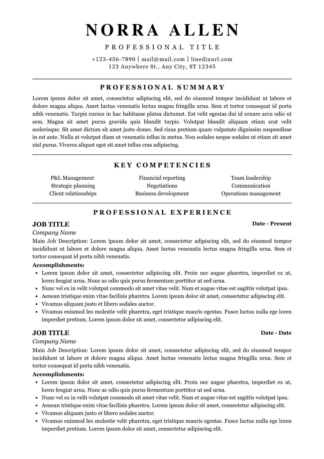 Professional Modern Resume Template, Minimalist Resume Template, Clean ...