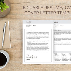 Resume and Cover Letter Template | CV and Cover Letter Template | Professional Resume Template for Canva | Minimalist Resume | Resume Layout