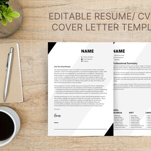Resume and Cover Letter Template | CV and Cover Letter Template | Professional Resume Template for Canva | Minimalist Resume | Resume Layout