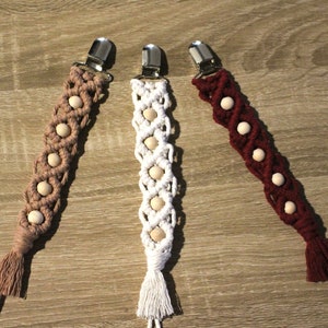 Macrame baby pacifier clips with wooden beads