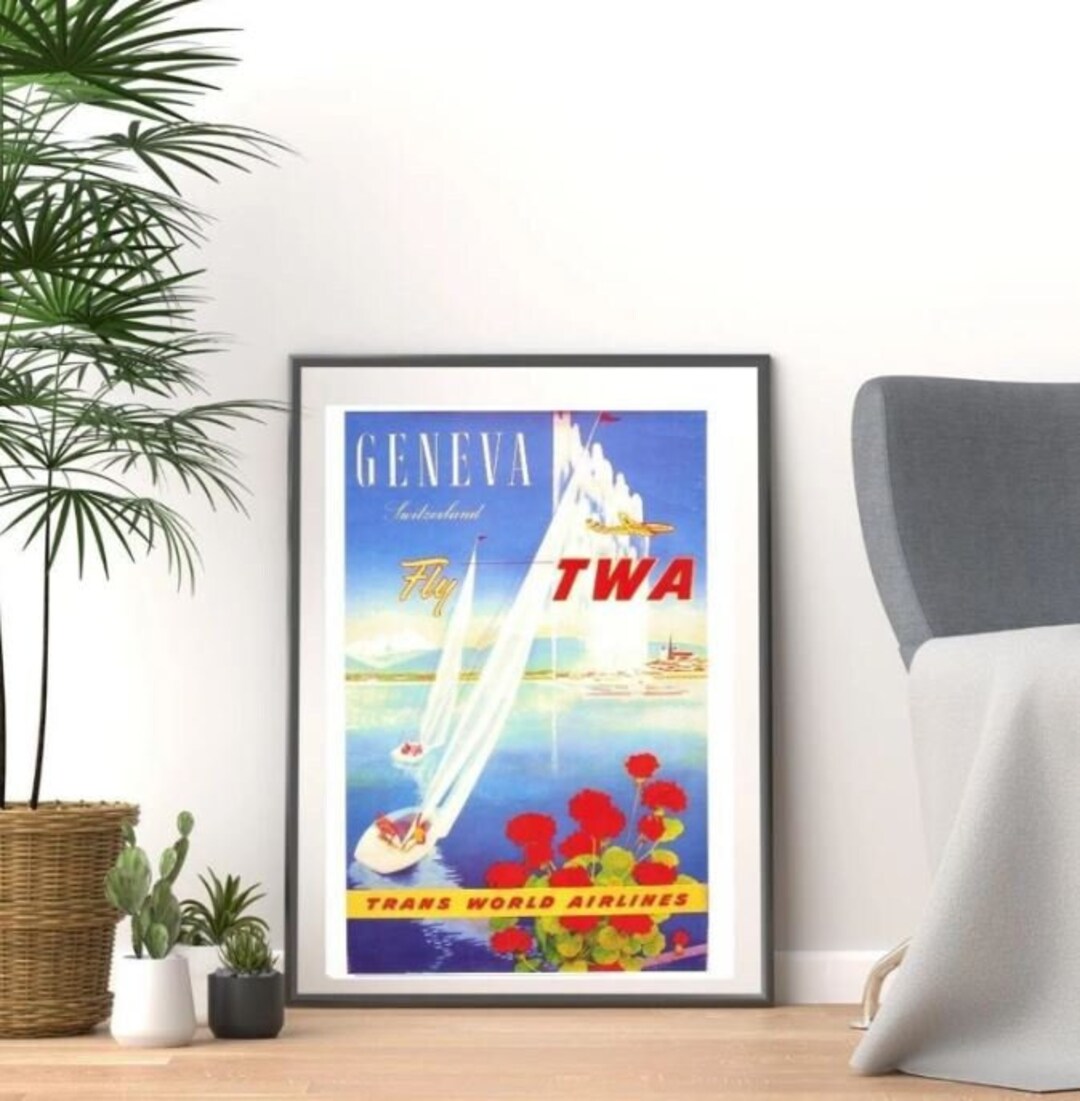 Vintage 1950s Fly Trans World Airlines to Geneva Swiss Alps Etsy