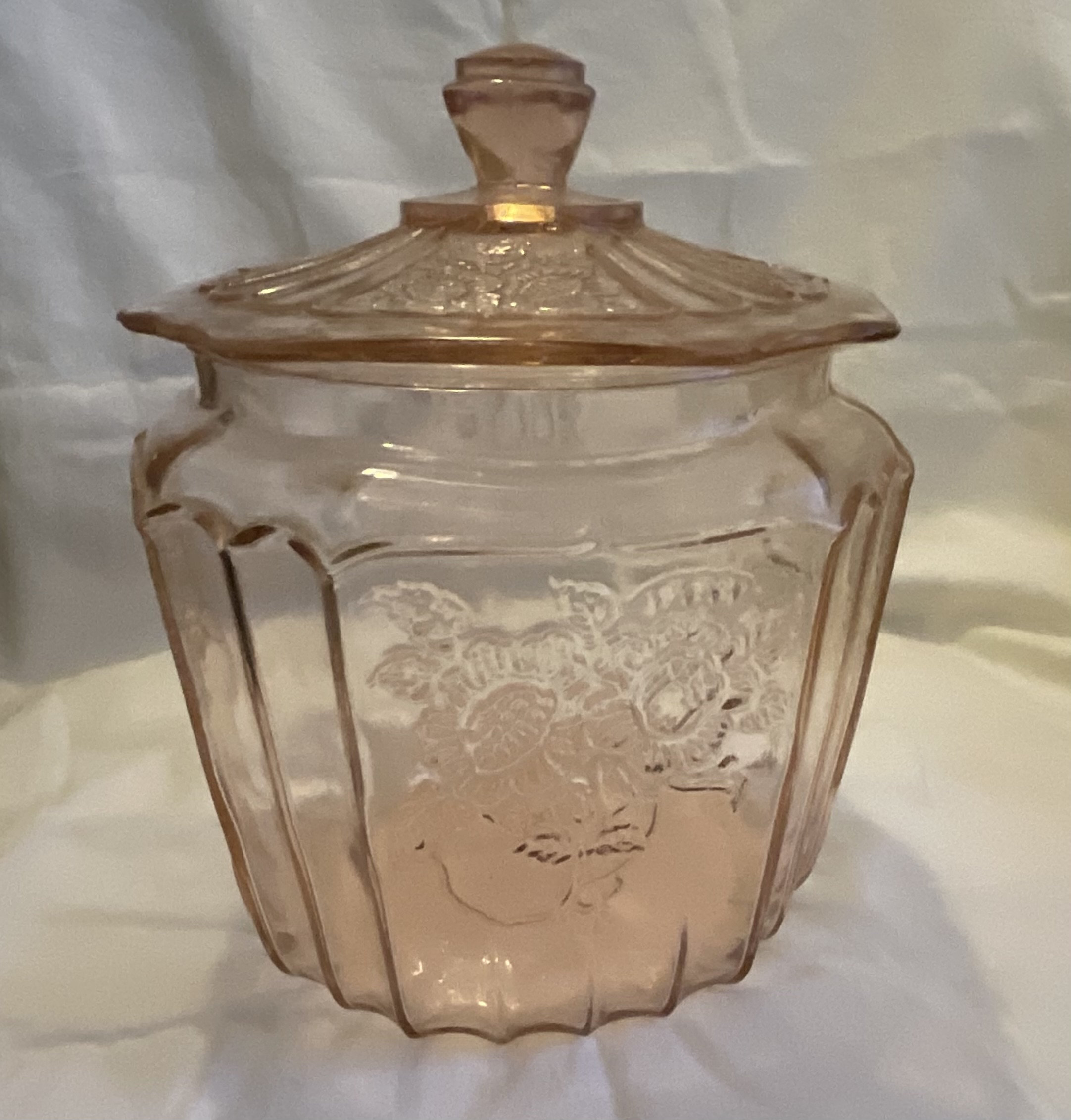 Vintage Pink Depression Glass Biscuit Cookie Jar By Anchor