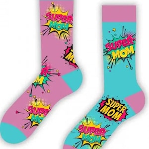 Super Mom Funny Socks, Whimsical Patterned Gift for Moms