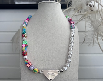 Colorful Beaded Necklace • Playful Charm Pendant • Rainbow Statement Jewelry