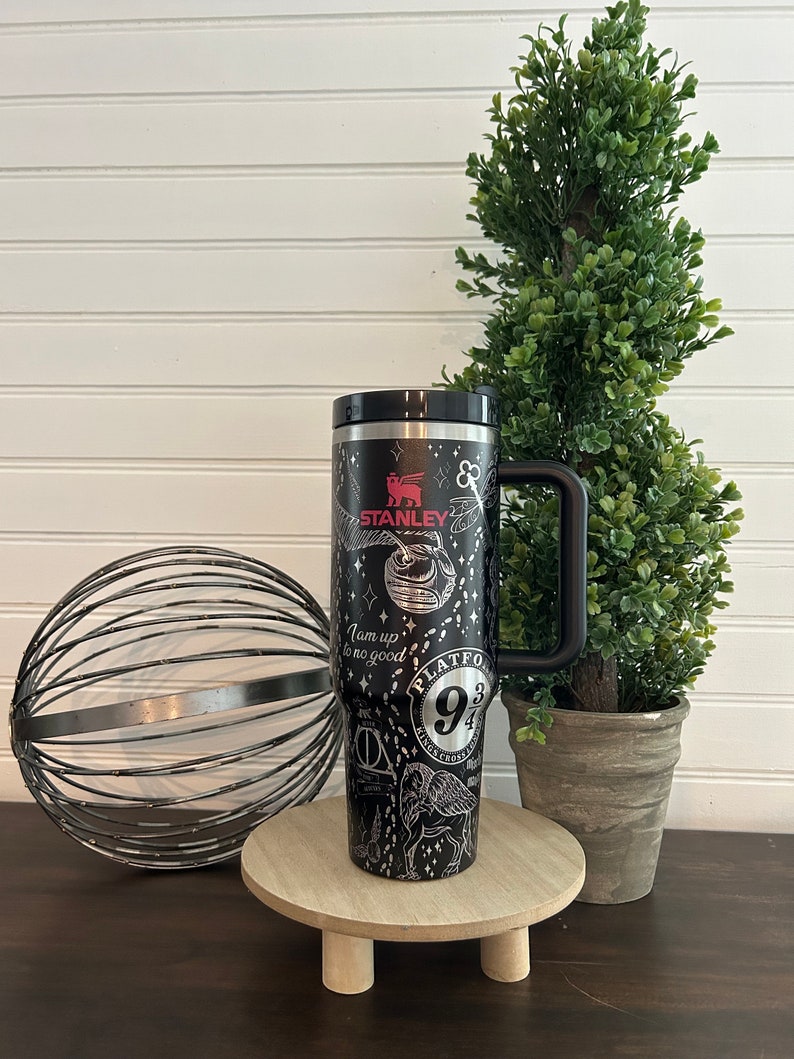 Laser Engraved Wizard 40 Oz Tumbler, Magical Drinkware, Custom Hogwarts