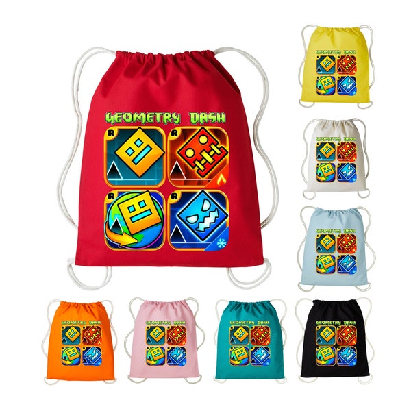 Geometry Dash Drawstring 100% Cotton Bag Gaming Character Bagpack Birthday gifts Gym School Bag Swimming Bag PE Bag Yoga Rucksack Kids Bag