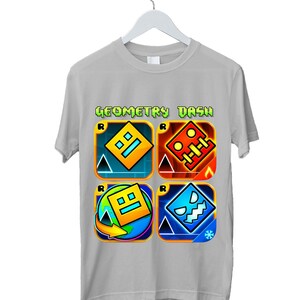 Geometry Dash T-Shirt for Kids Geometry Dash Birthday Gifts For Kids Gaming T-Shirt Geometry Dash Characters Tee Unisex Kids Adults Heather Grey