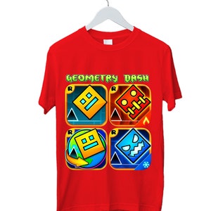 Geometry Dash T-Shirt for Kids Geometry Dash Birthday Gifts For Kids Gaming T-Shirt Geometry Dash Characters Tee Unisex Kids Adults Red