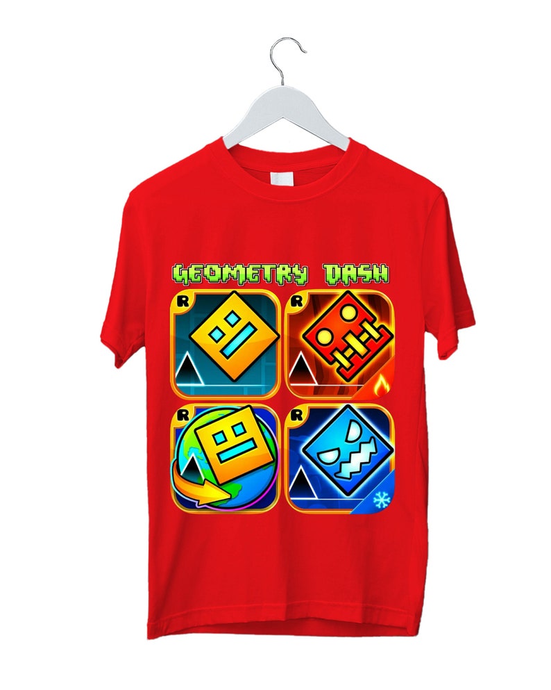 Geometry Dash T-Shirt for Kids Geometry Dash Birthday Gifts For Kids Gaming T-Shirt Geometry Dash Characters Tee Unisex Kids Adults Red