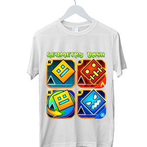 Geometry Dash T-Shirt for Kids Geometry Dash Birthday Gifts For Kids Gaming T-Shirt Geometry Dash Characters Tee Unisex Kids Adults White