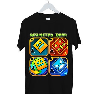 Geometry Dash T-Shirt for Kids Geometry Dash Birthday Gifts For Kids Gaming T-Shirt Geometry Dash Characters Tee Unisex Kids Adults Black