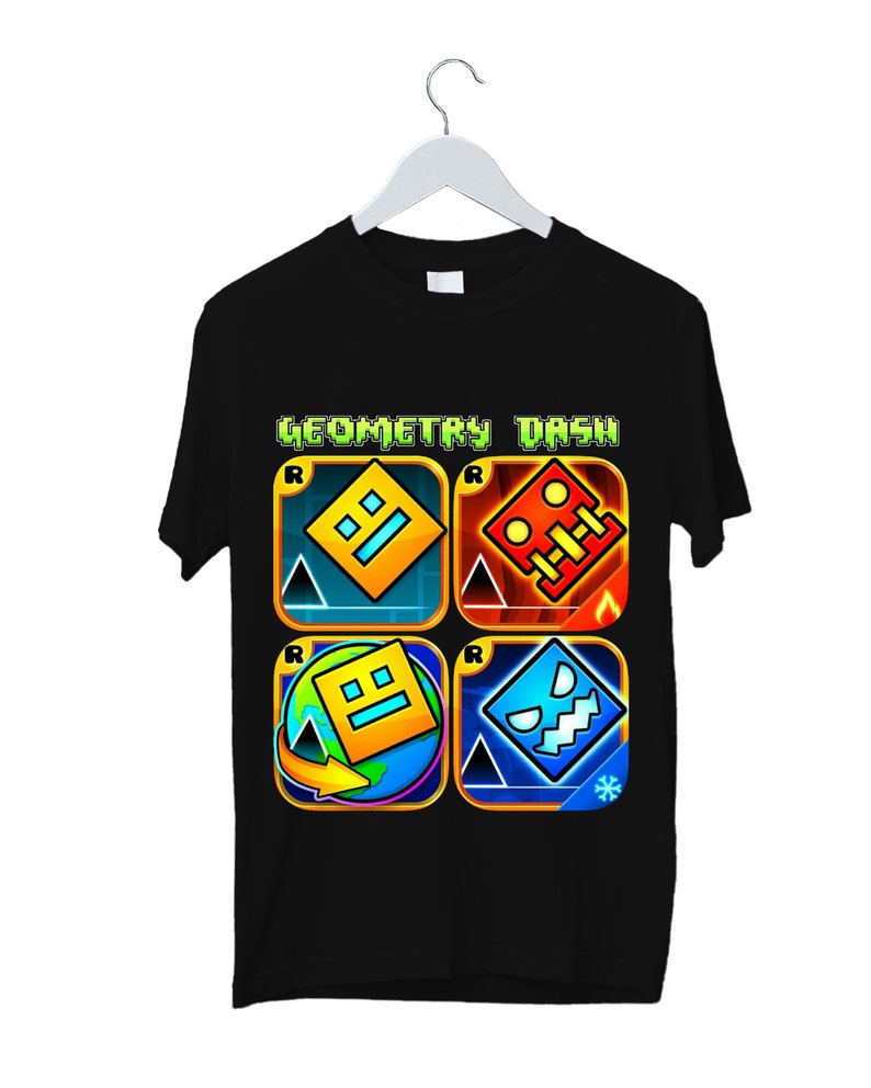 Geometry Dash T-Shirt for Kids Geometry Dash Birthday Gifts For Kids Gaming T-Shirt Geometry Dash Characters Tee Unisex Kids Adults Black