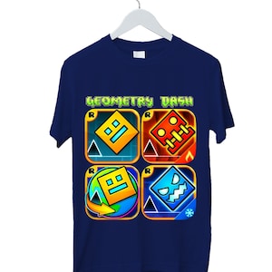 Geometry Dash T-Shirt for Kids Geometry Dash Birthday Gifts For Kids Gaming T-Shirt Geometry Dash Characters Tee Unisex Kids Adults Navy